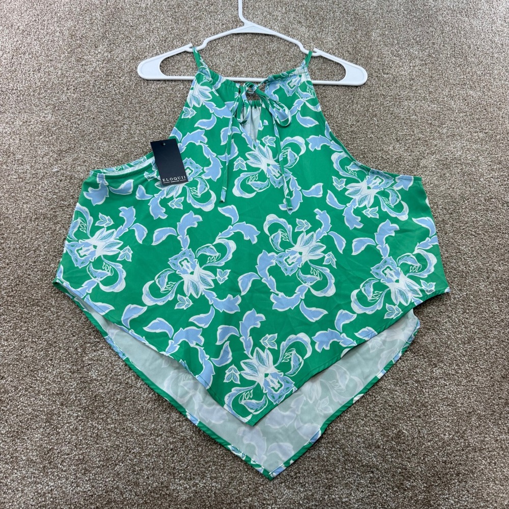 Eloquii Green Floral Handkerchief Hem Tie Neck Halter Top Womens Size 20 NEW